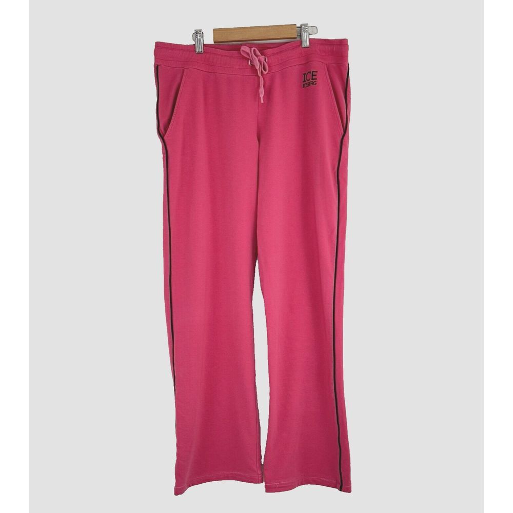 VTG 90s Y2K Iceberg Womens Wide Leg Sweatpants Pink Waist Pull Size 50/34 US L